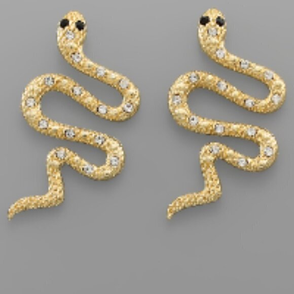 Gold Snake Crystal Body Statement Earrings - Picture 2 of 7